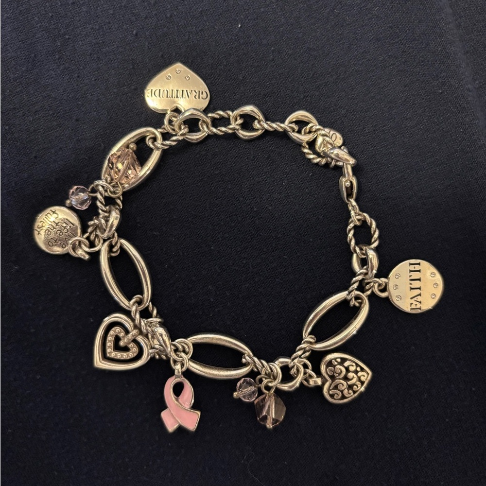 Brighton Gold-Tone Charm Bracelet with Pink Ribbon Accent